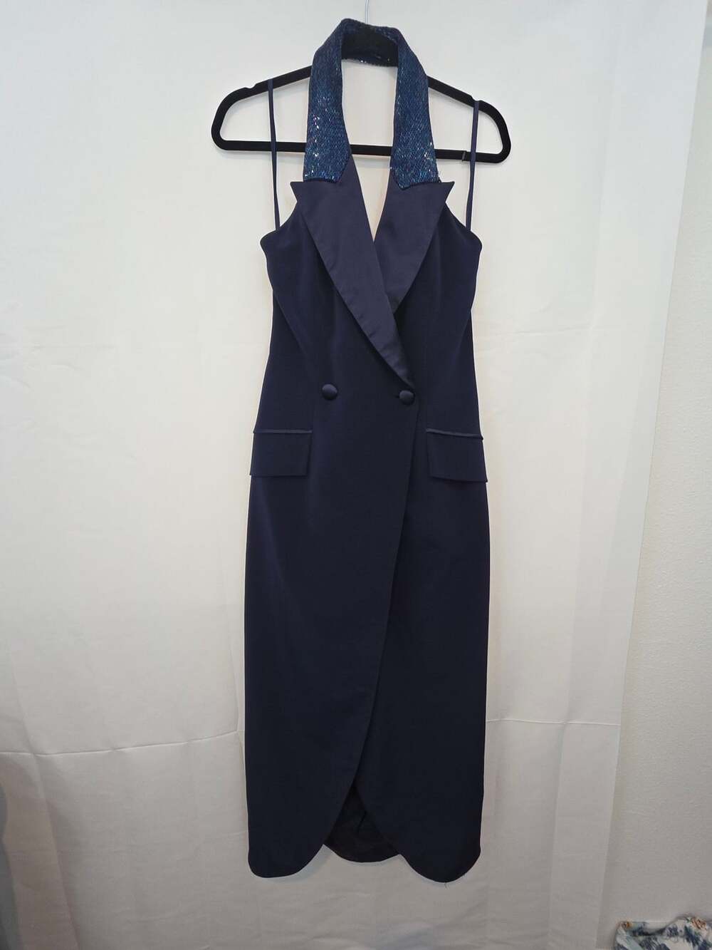 Niteline Bella Roufogali Tuxedo Halter Dress Navy Blue Size 12